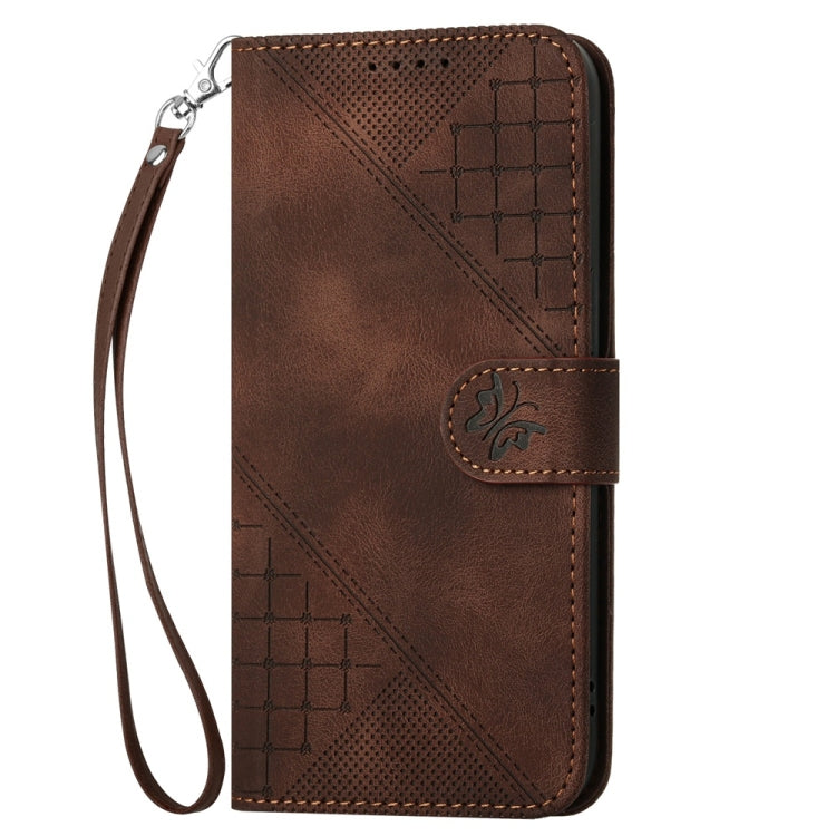 For Samsung Galaxy S25+ 5G YX0080 Grid Butterfly Embossed Pattern Flip Leather Phone Case with Lanyard(Coffee) - Galaxy S25+ 5G Cases by PMC Jewellery | Online Shopping South Africa | PMC Jewellery | Buy Now Pay Later Mobicred