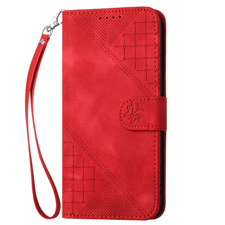 For Samsung Galaxy S25 Ultra 5G YX0080 Grid Butterfly Embossed Pattern Flip Leather Phone Case with Lanyard(Red) - Galaxy S25 Ultra 5G Cases by PMC Jewellery | Online Shopping South Africa | PMC Jewellery | Buy Now Pay Later Mobicred