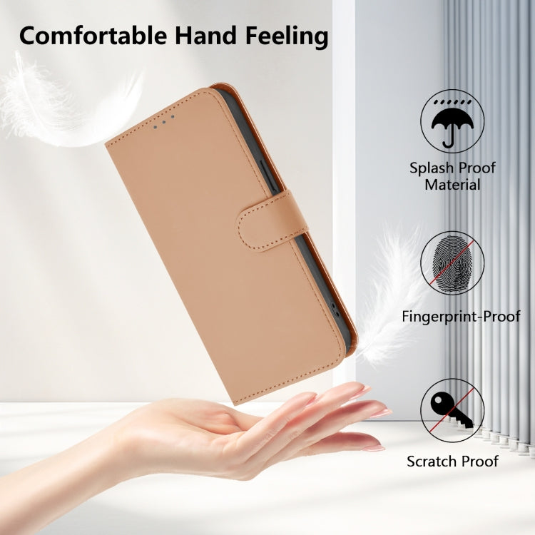 For iPhone 16e Skin Feel Solid Color Leather Phone Case with Lanyard(Nude) - iPhone 16e Cases by PMC TechLife | Online Shopping South Africa | PMC TechLife | Buy Now Pay Later Mobicred