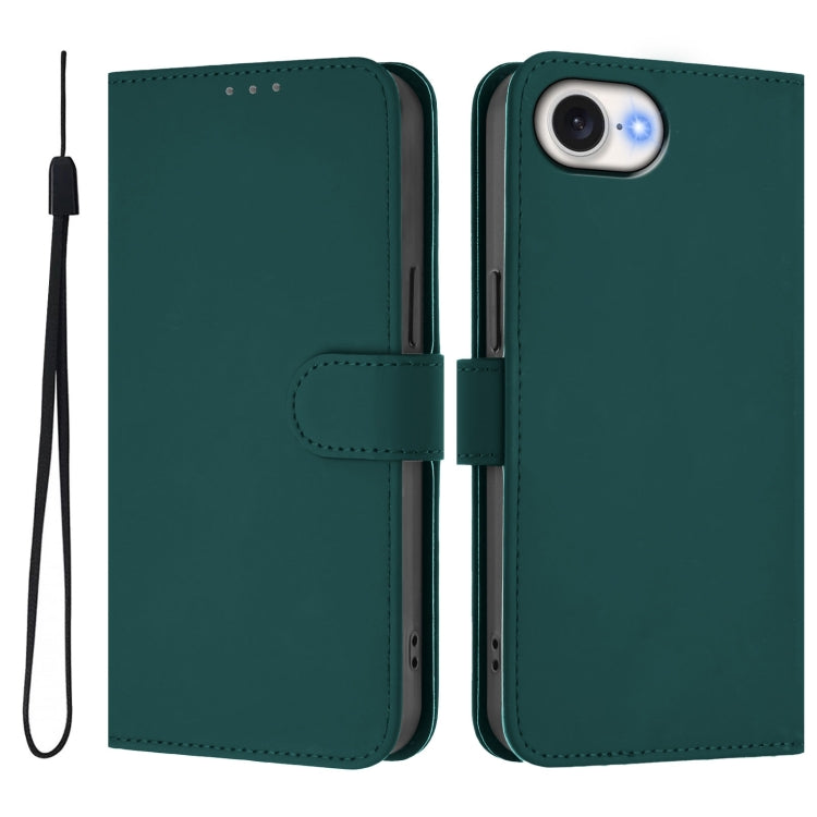 For iPhone 16e Skin Feel Solid Color Leather Phone Case with Lanyard(Dark Green) - iPhone 16e Cases by PMC TechLife | Online Shopping South Africa | PMC TechLife | Buy Now Pay Later Mobicred