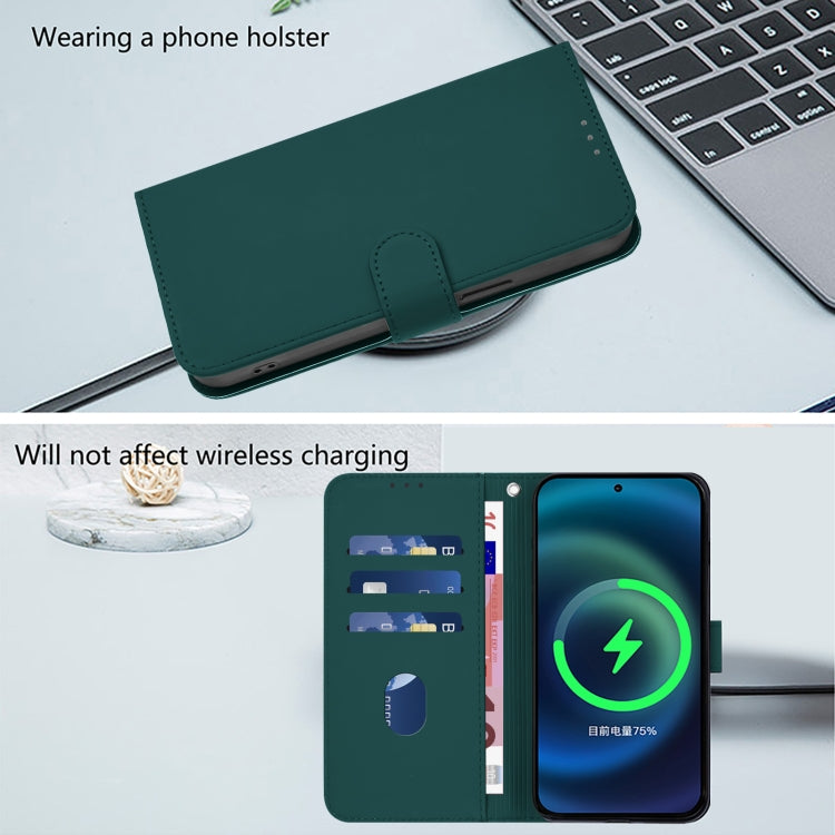 For iPhone 16e Skin Feel Solid Color Leather Phone Case with Lanyard(Dark Green) - iPhone 16e Cases by PMC TechLife | Online Shopping South Africa | PMC TechLife | Buy Now Pay Later Mobicred