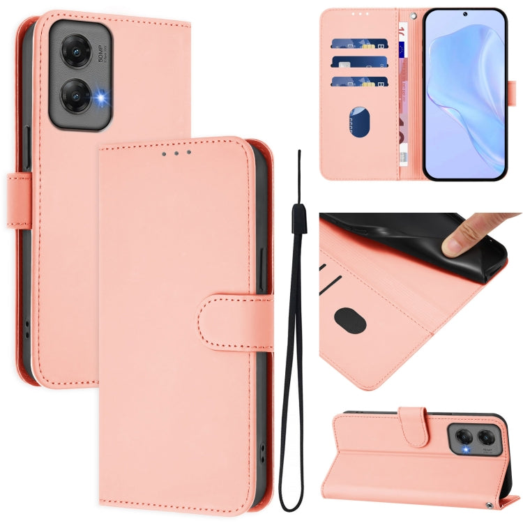 For Motorola Moto G Stylus 5G 2024 Skin Feel Solid Color Leather Phone Case with Lanyard(Pink) - Motorola Cases by PMC Jewellery | Online Shopping South Africa | PMC Jewellery | Buy Now Pay Later Mobicred