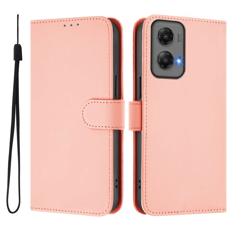 For Motorola Moto G Stylus 5G 2024 Skin Feel Solid Color Leather Phone Case with Lanyard(Pink) - Motorola Cases by PMC Jewellery | Online Shopping South Africa | PMC Jewellery | Buy Now Pay Later Mobicred