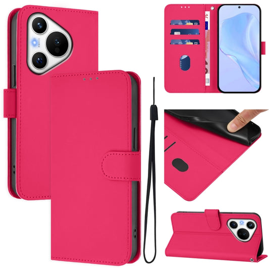 For Huawei Pura 70 Skin Feel Solid Color Leather Phone Case with Lanyard(Rose Red) - Huawei Cases by PMC Jewellery | Online Shopping South Africa | PMC Jewellery | Buy Now Pay Later Mobicred