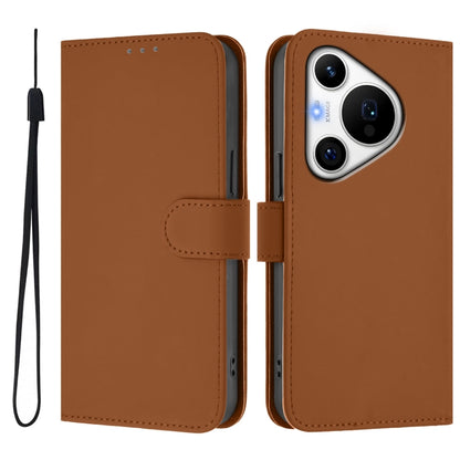 For Huawei Pura 70 Pro / 70 Pro+ Skin Feel Solid Color Leather Phone Case with Lanyard(Brown) - Huawei Cases by PMC Jewellery | Online Shopping South Africa | PMC Jewellery | Buy Now Pay Later Mobicred