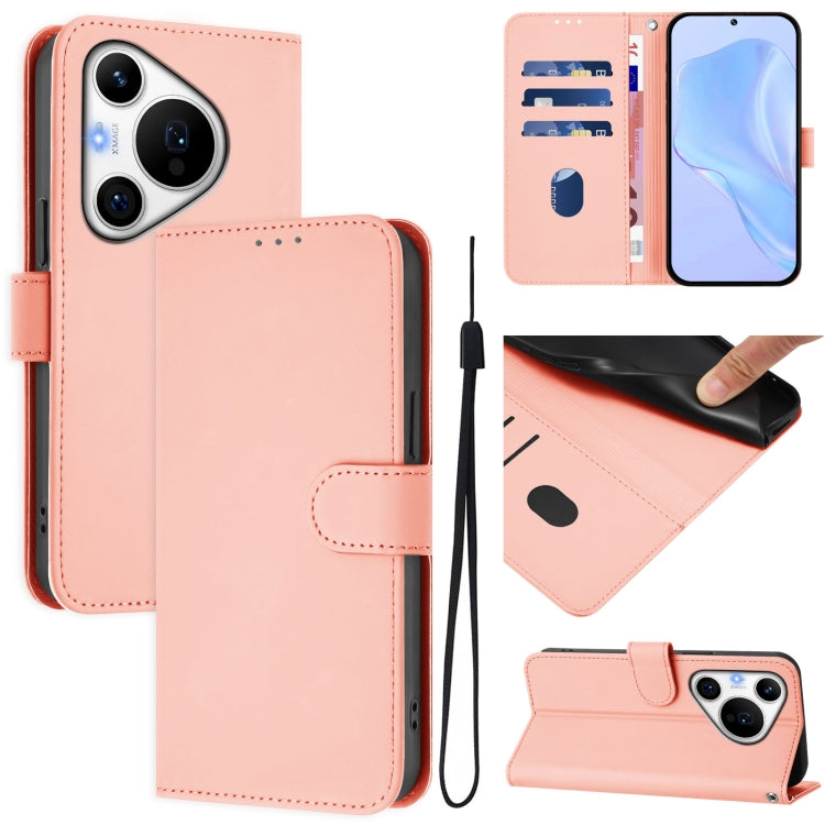 For Huawei Pura 70 Pro / 70 Pro+ Skin Feel Solid Color Leather Phone Case with Lanyard(Pink) - Huawei Cases by PMC Jewellery | Online Shopping South Africa | PMC Jewellery | Buy Now Pay Later Mobicred