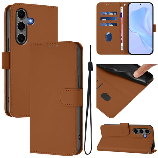 For Samsung Galaxy S25+ 5G Skin Feel Solid Color Leather Phone Case with Lanyard(Brown) - Galaxy S25+ 5G Cases by PMC Jewellery | Online Shopping South Africa | PMC Jewellery | Buy Now Pay Later Mobicred