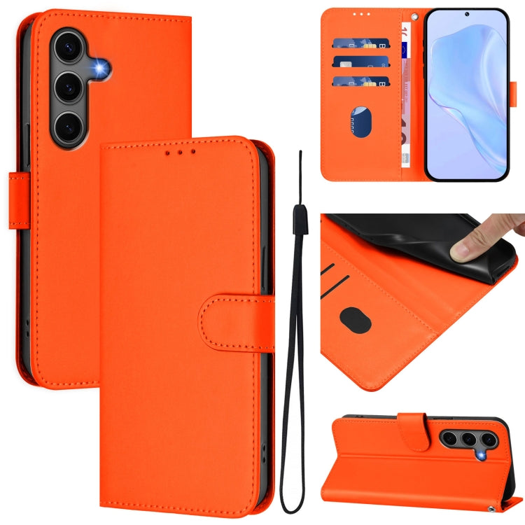 For Samsung Galaxy S25+ 5G Skin Feel Solid Color Leather Phone Case with Lanyard(Orange) - Galaxy S25+ 5G Cases by PMC Jewellery | Online Shopping South Africa | PMC Jewellery | Buy Now Pay Later Mobicred