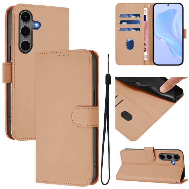 For Samsung Galaxy S25+ 5G Skin Feel Solid Color Leather Phone Case with Lanyard(Nude) - Galaxy S25+ 5G Cases by PMC Jewellery | Online Shopping South Africa | PMC Jewellery | Buy Now Pay Later Mobicred