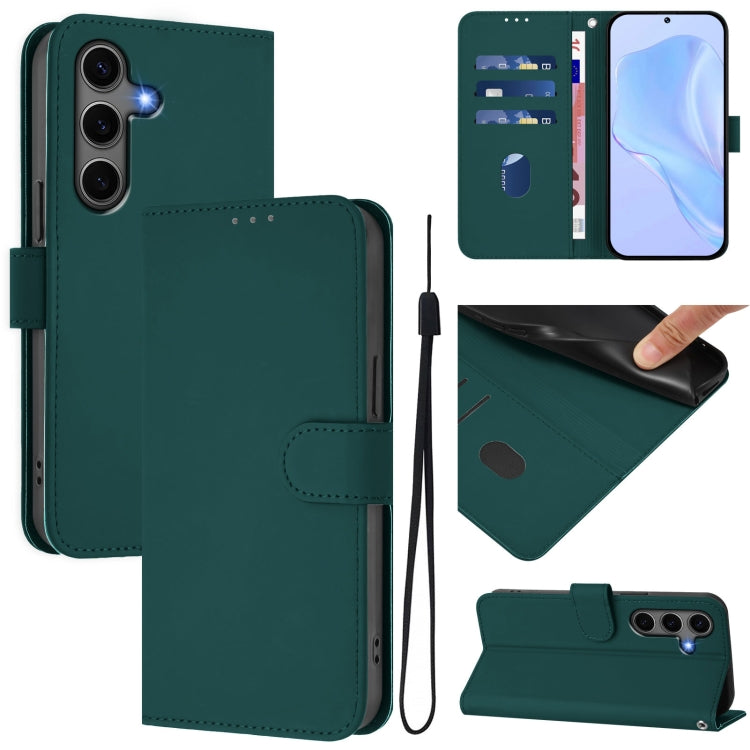 For Samsung Galaxy S25+ 5G Skin Feel Solid Color Leather Phone Case with Lanyard(Dark Green) - Galaxy S25+ 5G Cases by PMC Jewellery | Online Shopping South Africa | PMC Jewellery | Buy Now Pay Later Mobicred