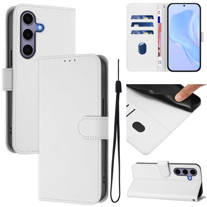 For Samsung Galaxy S25 5G Skin Feel Solid Color Leather Phone Case with Lanyard(White) - Galaxy S25 5G Cases by PMC Jewellery | Online Shopping South Africa | PMC Jewellery | Buy Now Pay Later Mobicred