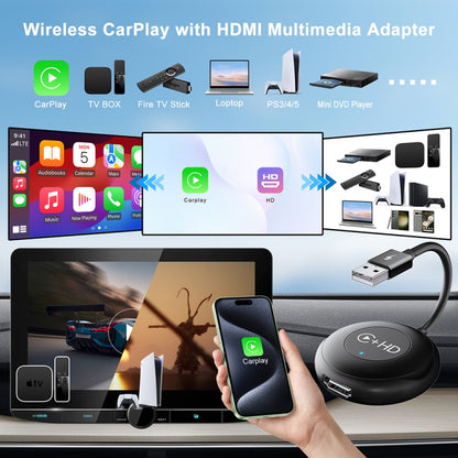 USB and HDMI Wired to Wireless CarPlay Auto Adapter, Specification:Round(Carbon Fiber) - Bluetooth Adapters by PMC Jewellery | Online Shopping South Africa | PMC Jewellery | Buy Now Pay Later Mobicred