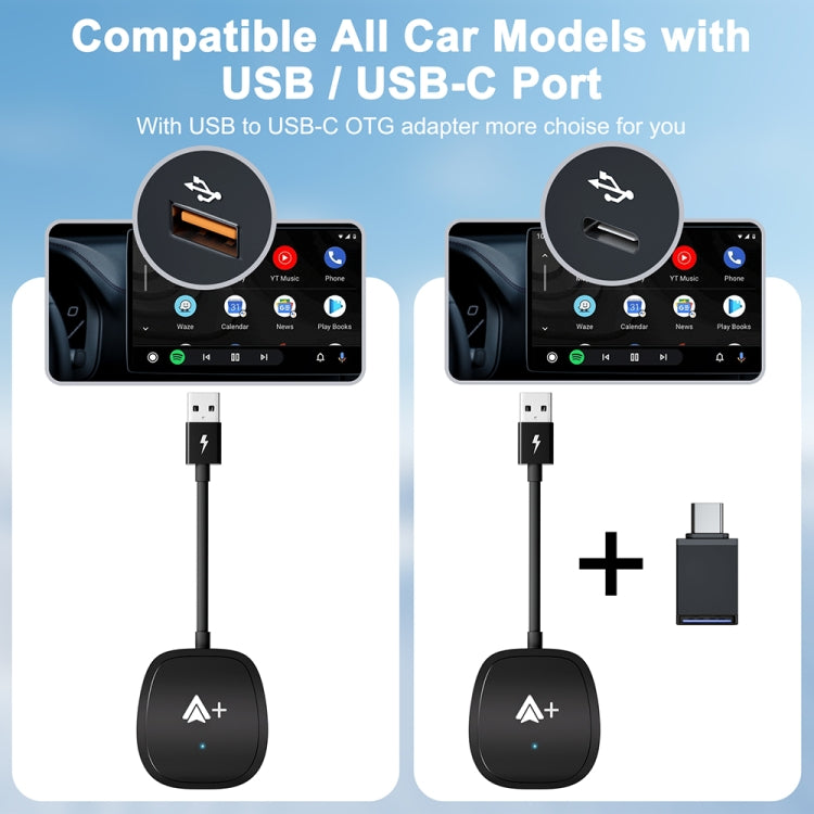 USB Interface Wired to Wireless CarPlay Auto Adapter for Android, Specification:Square(Carbon Fiber) - free shipping - PMC Jewellery - Order now!