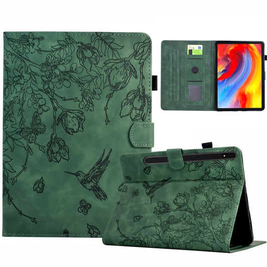 For Samsung Galaxy Tab S9 Flowers and Bird Embossed Smart Leather Tablet Case(Green) - Galaxy Tab S9 Cases by PMC Jewellery | Online Shopping South Africa | PMC Jewellery | Buy Now Pay Later Mobicred