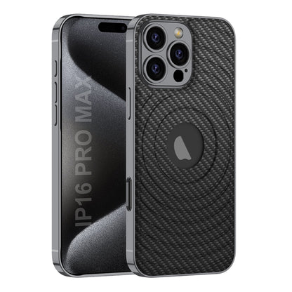 For iPhone 16 Pro Max GKK Plating Leather Wave MagSafe Phone Case(Carbon Fiber) - iPhone 16 Pro Max Cases by GKK | Online Shopping South Africa | PMC Jewellery | Buy Now Pay Later Mobicred