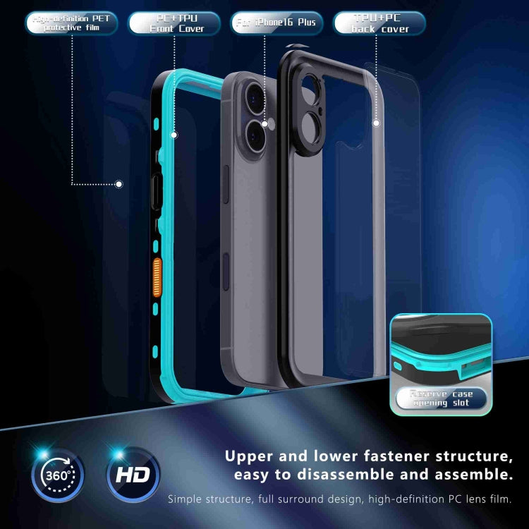 For iPhone 16 Plus RedPepper Transparent Dot IP68 Waterproof Triple-proof Phone Case(Black Blue) - iPhone 16 Plus Cases by RedPepper | Online Shopping South Africa | PMC Jewellery | Buy Now Pay Later Mobicred