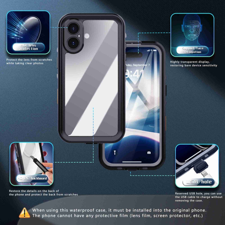 For iPhone 16 RedPepper Transparent Dot IP68 Waterproof Triple-proof Phone Case(Black Dark Grey) - iPhone 16 Cases by RedPepper | Online Shopping South Africa | PMC Jewellery | Buy Now Pay Later Mobicred