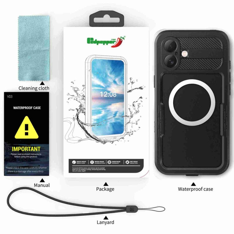 For iPhone 16 RedPepper IP68 Waterproof Triple-proof MagSafe Phone Case(Black) - iPhone 16 Cases by RedPepper | Online Shopping South Africa | PMC Jewellery | Buy Now Pay Later Mobicred