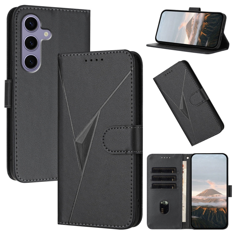 For Samsung Galaxy S25 5G Triangle Pattern Buckle Clasp Leather Phone Case(Black) - Galaxy S25 5G Cases by PMC Jewellery | Online Shopping South Africa | PMC Jewellery | Buy Now Pay Later Mobicred