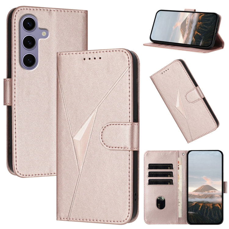 For Samsung Galaxy S25 5G Triangle Pattern Buckle Clasp Leather Phone Case(Rose Gold) - Galaxy S25 5G Cases by PMC Jewellery | Online Shopping South Africa | PMC Jewellery | Buy Now Pay Later Mobicred