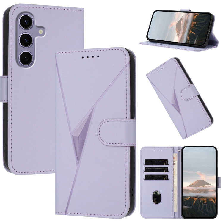 For Samsung Galaxy S25 5G Triangle Pattern Buckle Clasp Leather Phone Case(Light Purple) - Galaxy S25 5G Cases by PMC Jewellery | Online Shopping South Africa | PMC Jewellery | Buy Now Pay Later Mobicred