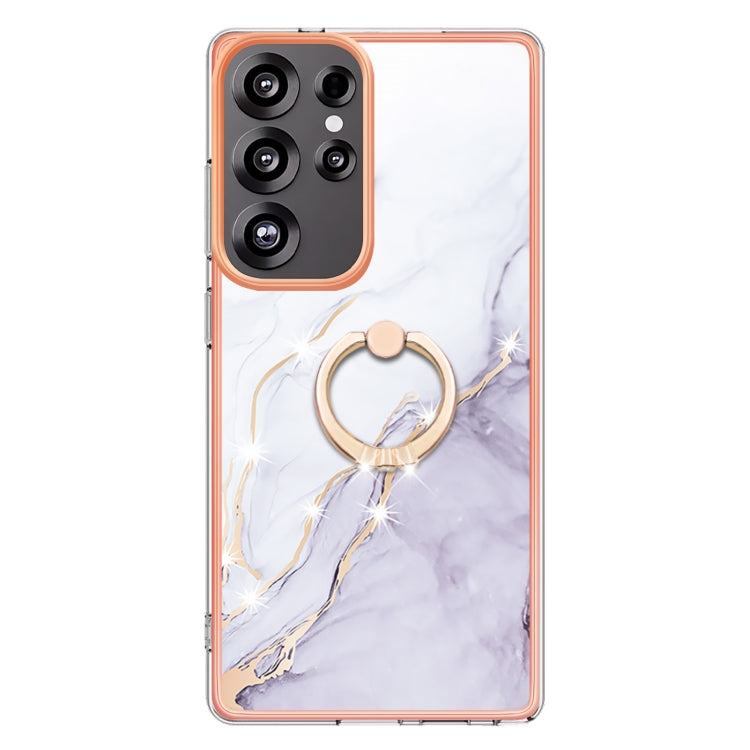 For Samsung Galaxy S25 Ultra 5G Electroplating Marble IMD TPU Phone Case with Ring Holder(White 006) - Galaxy S25 Ultra 5G Cases by PMC Jewellery | Online Shopping South Africa | PMC Jewellery | Buy Now Pay Later Mobicred