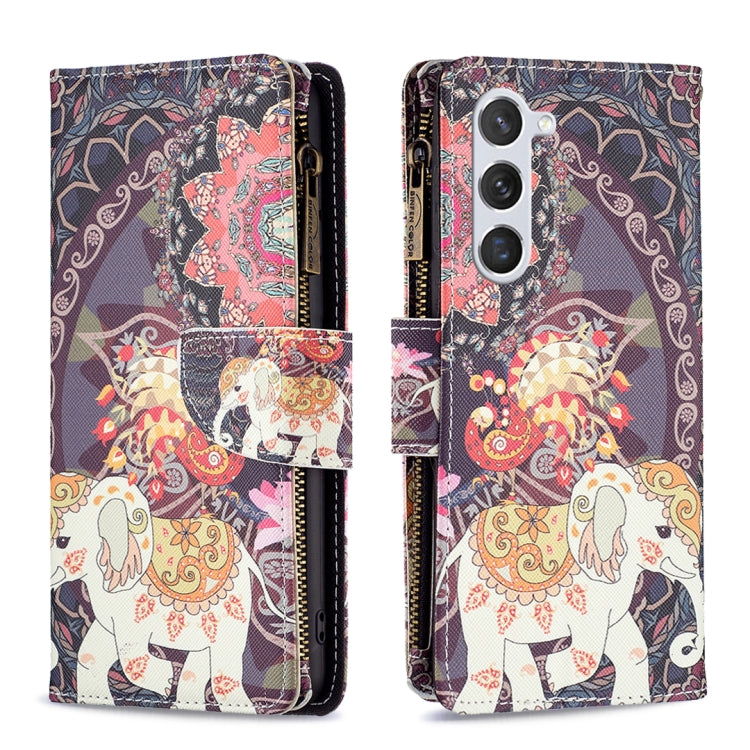 For Samsung Galaxy S25 5G Colored Drawing Pattern Zipper Leather Phone Case(Flower Elephant) - Galaxy S25 5G Cases by PMC Jewellery | Online Shopping South Africa | PMC Jewellery | Buy Now Pay Later Mobicred