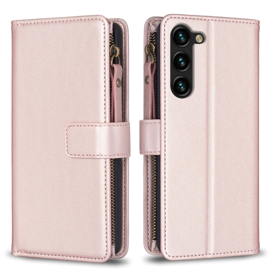 For Samsung Galaxy S25+ 5G 9 Card Slots Zipper Wallet Leather Flip Phone Case(Rose Gold) - Galaxy S25+ 5G Cases by PMC Jewellery | Online Shopping South Africa | PMC Jewellery | Buy Now Pay Later Mobicred