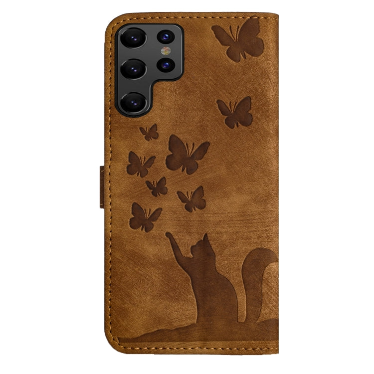 For Samsung Galaxy S25 Ultra 5G Butterfly Cat Embossing Flip Leather Phone Case(Brown) - Galaxy S25 Ultra 5G Cases by PMC Jewellery | Online Shopping South Africa | PMC Jewellery | Buy Now Pay Later Mobicred