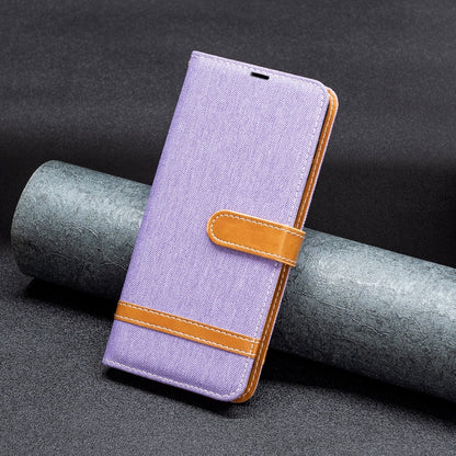 For Samsung Galaxy S25 5G Color Block Denim Texture Leather Phone Case(Purple) - Galaxy S25 5G Cases by PMC Jewellery | Online Shopping South Africa | PMC Jewellery | Buy Now Pay Later Mobicred