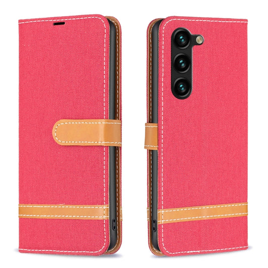 For Samsung Galaxy S25+ 5G Color Block Denim Texture Leather Phone Case(Red) - Galaxy S25+ 5G Cases by PMC Jewellery | Online Shopping South Africa | PMC Jewellery | Buy Now Pay Later Mobicred