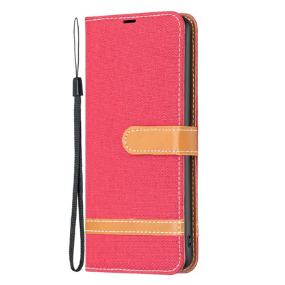 For Samsung Galaxy S25+ 5G Color Block Denim Texture Leather Phone Case(Red) - Galaxy S25+ 5G Cases by PMC Jewellery | Online Shopping South Africa | PMC Jewellery | Buy Now Pay Later Mobicred