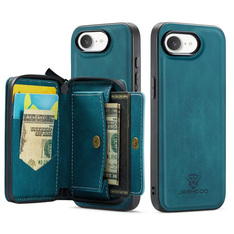 For iPhone 16e JEEHOOD J02 Magnetic Zipper Horizontal Flip Leather Phone Case(Blue) - free shipping - PMc TechLife - Order now!