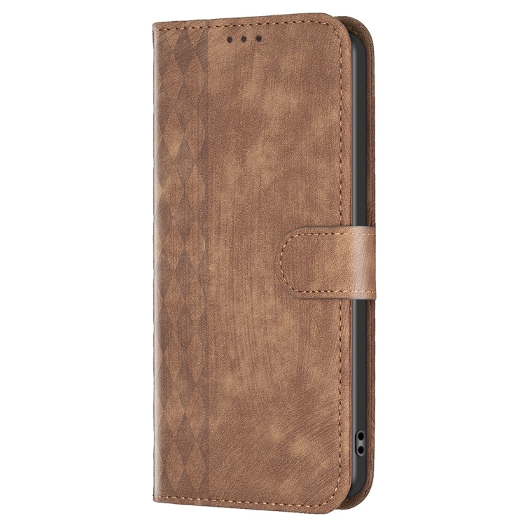 For Samsung Galaxy S25 5G Plaid Embossed Leather Phone Case(Brown) - Galaxy S25 5G Cases by PMC Jewellery | Online Shopping South Africa | PMC Jewellery | Buy Now Pay Later Mobicred