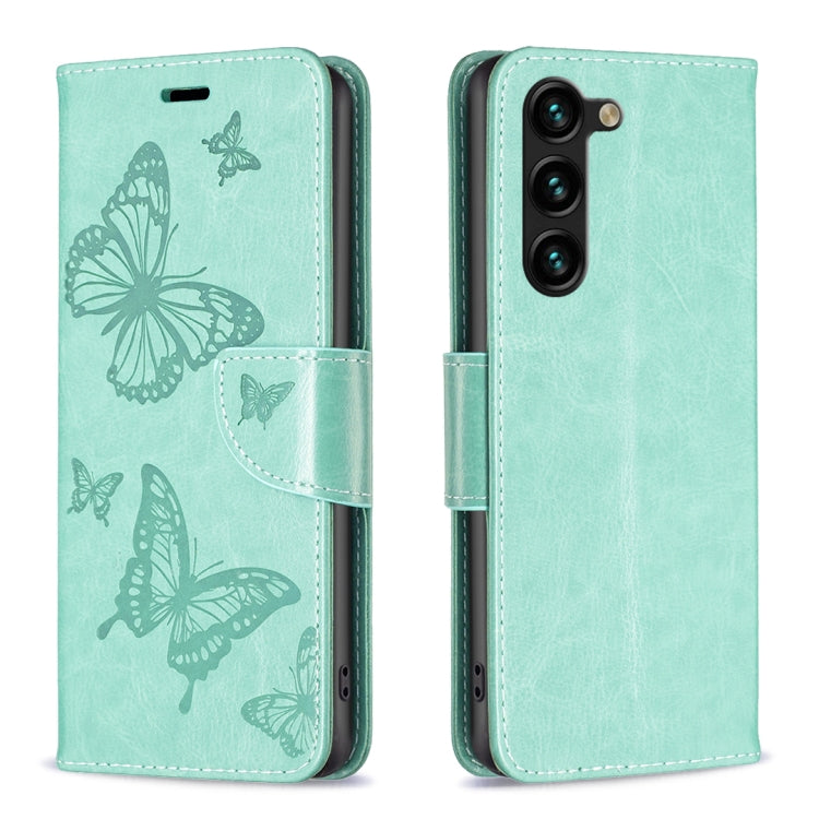 For Samsung Galaxy S25+ 5G Embossing Two Butterflies Pattern Leather Phone Case(Green) - free shipping - PMC Jewellery - Order now!