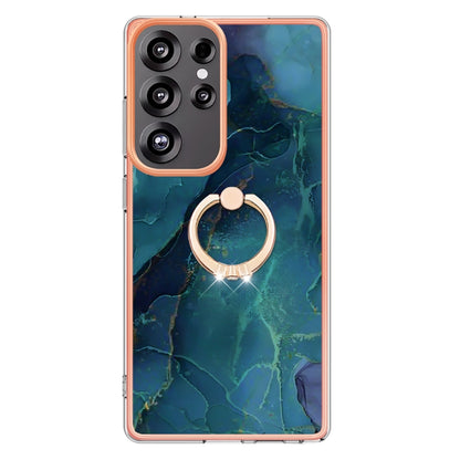 For Samsung Galaxy S25 Ultra 5G Electroplating Marble Dual-side IMD Phone Case with Ring(Green 017) - Galaxy S25 Ultra 5G Cases by PMC Jewellery | Online Shopping South Africa | PMC Jewellery | Buy Now Pay Later Mobicred