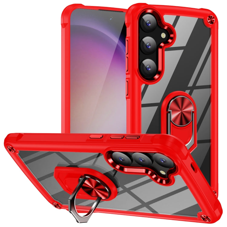 For Samsung Galaxy S25 5G TPU + PC Lens Protection Phone Case with Ring Holder(Red) - Galaxy S25 5G Cases by PMC Jewellery | Online Shopping South Africa | PMC Jewellery | Buy Now Pay Later Mobicred