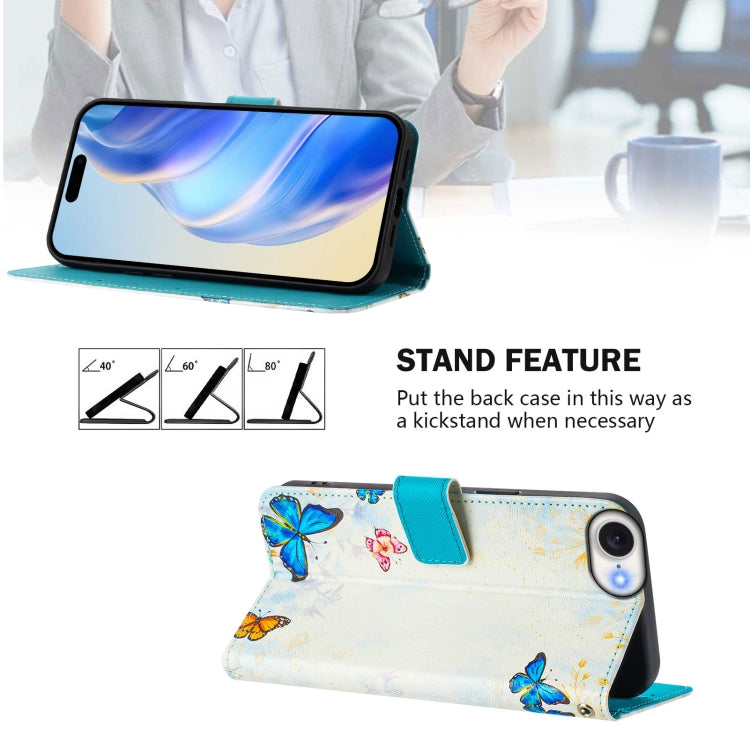For iPhone 16e Art Colored Drawing Pattern Leather Phone Case(Butterfly house) - iPhone 16e Cases by PMC TechLife | Online Shopping South Africa | PMC TechLife | Buy Now Pay Later Mobicred