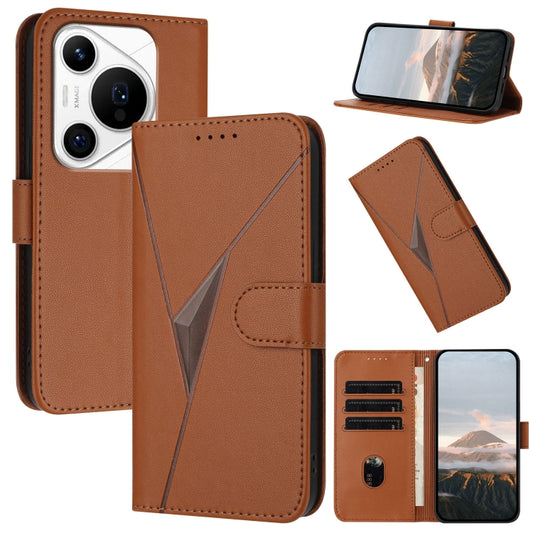 For Huawei Pura 70 Pro / Pura 70 Ultra Triangle Pattern Buckle Clasp Leather Phone Case(Brown) - Huawei Cases by PMC Jewellery | Online Shopping South Africa | PMC Jewellery | Buy Now Pay Later Mobicred