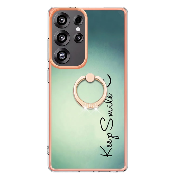 For Samsung Galaxy S25 Ultra 5G Electroplating Dual-side IMD Phone Case with Ring Holder(Smile) - Galaxy S25 Ultra 5G Cases by PMC Jewellery | Online Shopping South Africa | PMC Jewellery | Buy Now Pay Later Mobicred