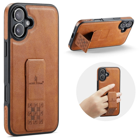 For iPhone 16 Plus Fierre Shann Oil Wax Cow Leather Holder Back Phone Case(Brown) - iPhone 16 Plus Cases by FIERRE SHANN | Online Shopping South Africa | PMC Jewellery | Buy Now Pay Later Mobicred