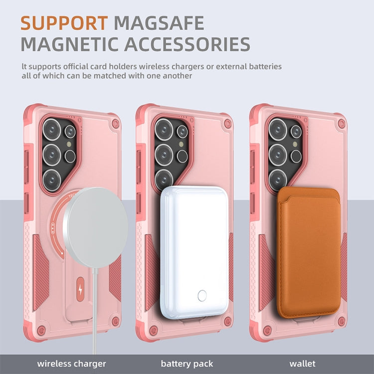 For Samsung Galaxy S25 Ultra 5G Armor MagSafe Holder PC Hybrid TPU Phone Case(Pink) - Galaxy S25 Ultra 5G Cases by PMC Jewellery | Online Shopping South Africa | PMC Jewellery | Buy Now Pay Later Mobicred