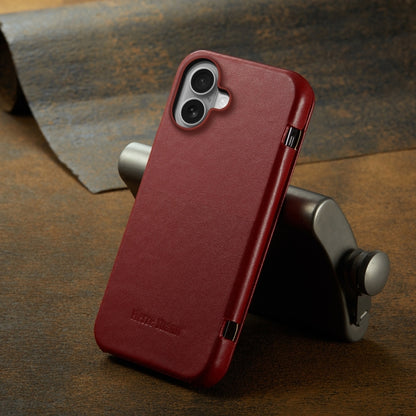 For iPhone 16 Fierre Shann Top Layer Cowhide Business Magnetic Leather Phone Case(Red) - iPhone 16 Cases by FIERRE SHANN | Online Shopping South Africa | PMC Jewellery | Buy Now Pay Later Mobicred