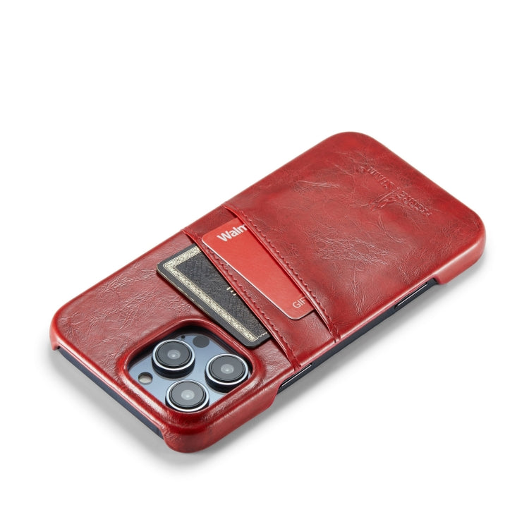 For iPhone 16 Pro Max Fierre Shann Retro Oil Wax Texture Card Slots PU Leather Phone Case(Red) - iPhone 16 Pro Max Cases by FIERRE SHANN | Online Shopping South Africa | PMC Jewellery | Buy Now Pay Later Mobicred