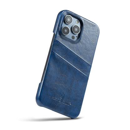 For iPhone 16 Pro Max Fierre Shann Retro Oil Wax Texture Card Slots PU Leather Phone Case(Blue) - iPhone 16 Pro Max Cases by FIERRE SHANN | Online Shopping South Africa | PMC Jewellery | Buy Now Pay Later Mobicred