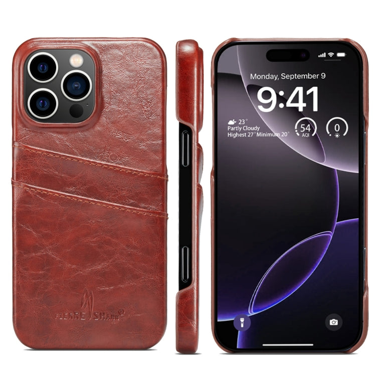 For iPhone 16 Pro Max Fierre Shann Retro Oil Wax Texture Card Slots PU Leather Phone Case(Brown) - iPhone 16 Pro Max Cases by FIERRE SHANN | Online Shopping South Africa | PMC Jewellery | Buy Now Pay Later Mobicred