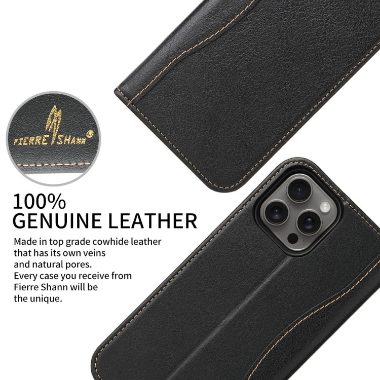 For iPhone 16 Pro Max Fierre Shann Cowhide Leather Flip Leather Phone Case(Black) - iPhone 16 Pro Max Cases by FIERRE SHANN | Online Shopping South Africa | PMC Jewellery | Buy Now Pay Later Mobicred