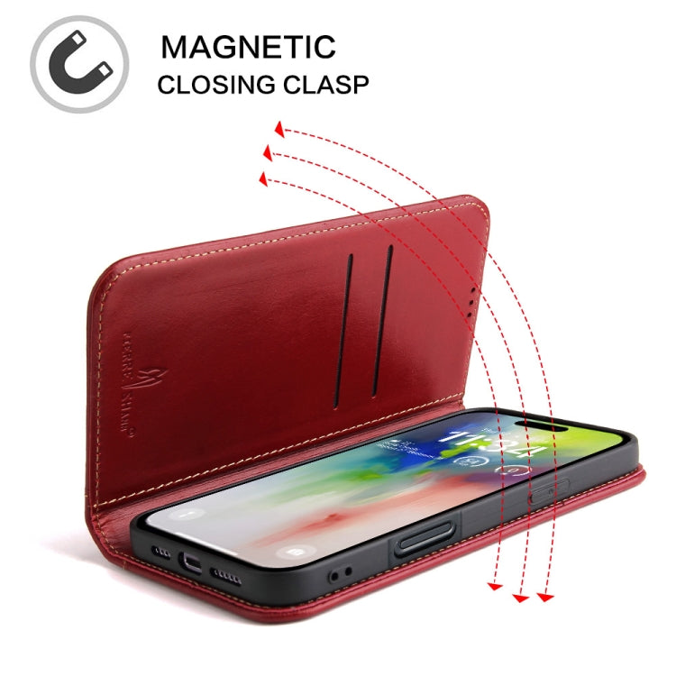 For iPhone 16 Pro Max Fierre Shann Cowhide Leather Flip Leather Phone Case(Red) - iPhone 16 Pro Max Cases by FIERRE SHANN | Online Shopping South Africa | PMC Jewellery | Buy Now Pay Later Mobicred