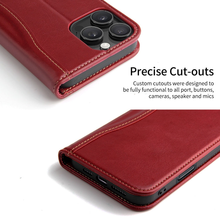 For iPhone 16 Pro Max Fierre Shann Cowhide Leather Flip Leather Phone Case(Red) - iPhone 16 Pro Max Cases by FIERRE SHANN | Online Shopping South Africa | PMC Jewellery | Buy Now Pay Later Mobicred