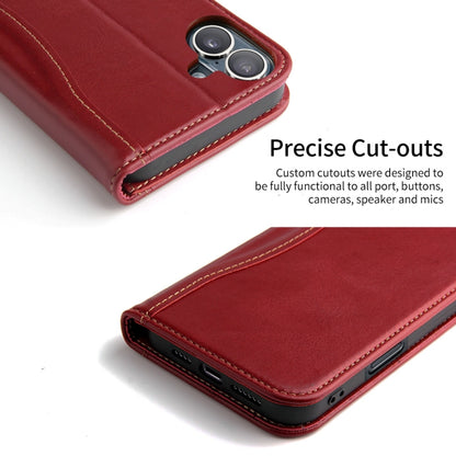 For iPhone 16 Fierre Shann Cowhide Leather Flip Leather Phone Case(Red) - iPhone 16 Cases by FIERRE SHANN | Online Shopping South Africa | PMC Jewellery | Buy Now Pay Later Mobicred